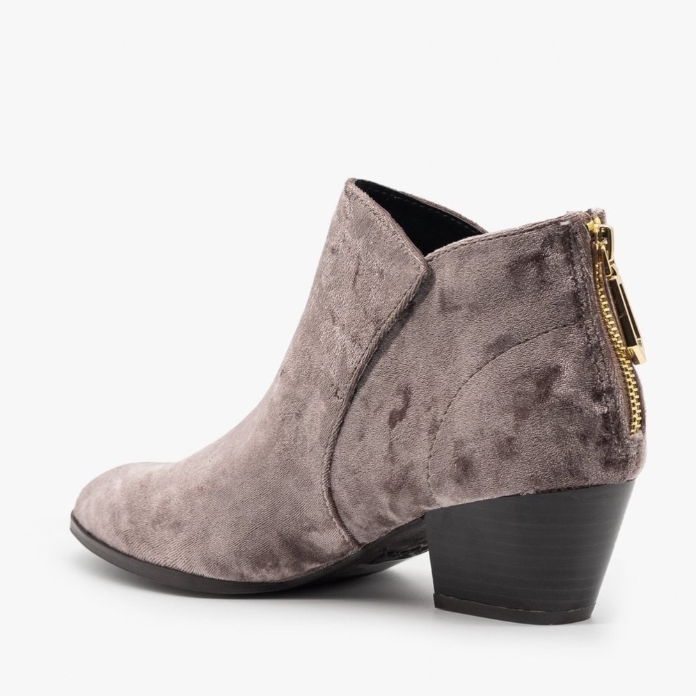 Mauve velvet block heel almond toe ankle bootie - Picture 7 of 7